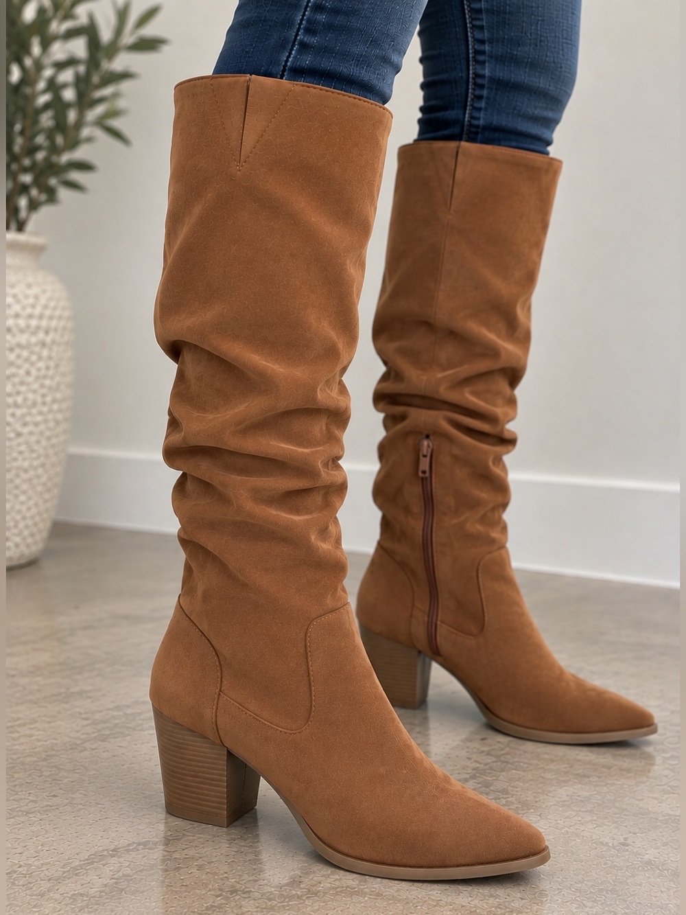 Sun + Stone Brown Suede Slouchy Knee-High Block Heel Boots Size 9